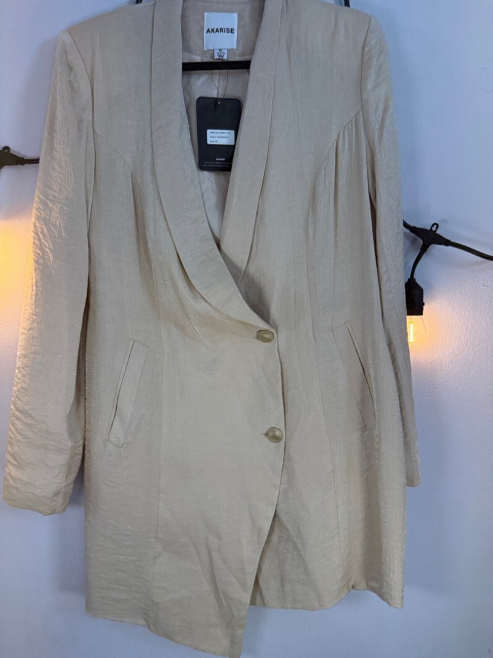 Akarise Women's Cream Textured Long Blazer  Dress, Jacket